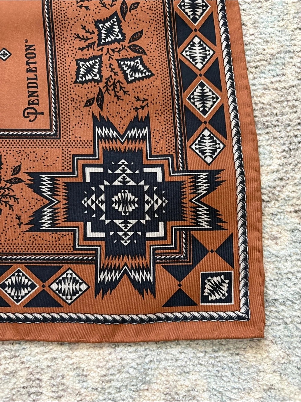 Pendleton Rust Horse Print Silk Scarf with Black & Brown Accents